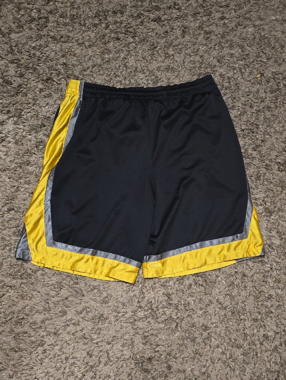 Men's Black Athletic Mesh Shorts with Yellow Trim - Picture 4 of 4
